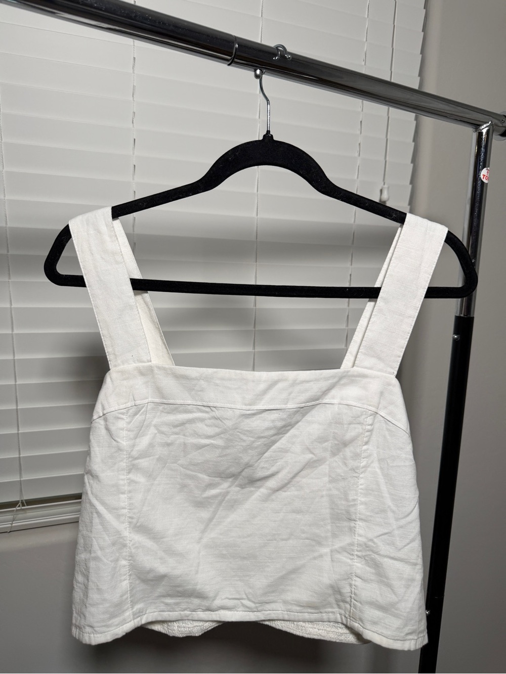 Abercrombie & Fitch White Square-Neck Linen-Blend Crop Tank